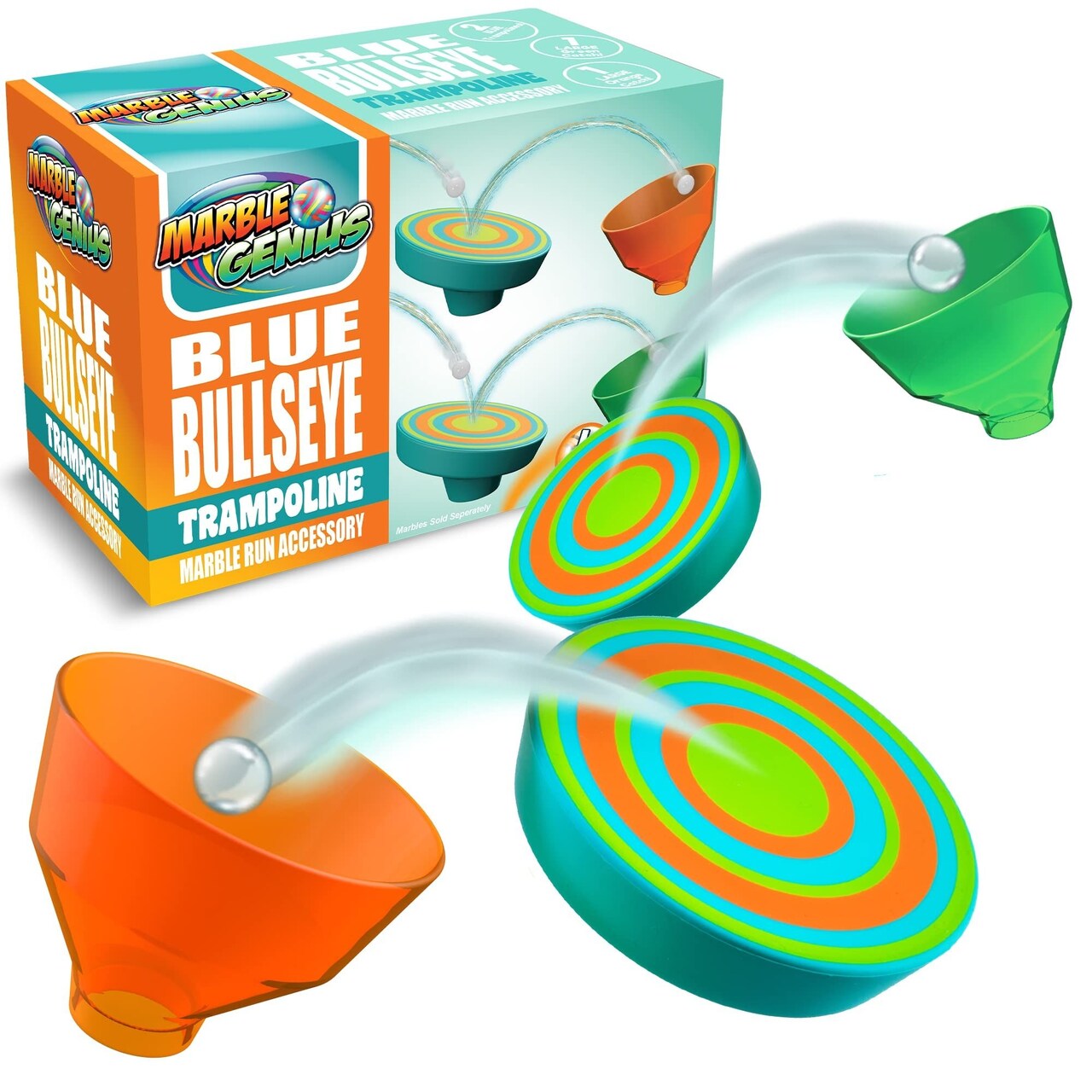 Marble Genius Stunts Trampoline Set: Includes 2 New Patented Trampolines and 2 Catch Buckets, Compatible with Other Marble Genius Products, for Ages 5 and Above, Blue Bullseye